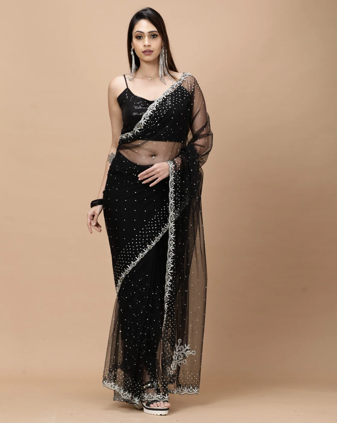 -1117Wx1400H-467217683-black-MODEL2 Women Embellished Saree with Lace Border - Image 1