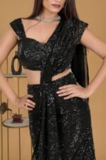 Black Starlet Glamour Ready-to-Wear Sequinned Draped Saree and Blouse Set for Women Girls | Fashion Wear for Party | Wedding Saree | Ethnic Wear | Festivewear - Image 3
