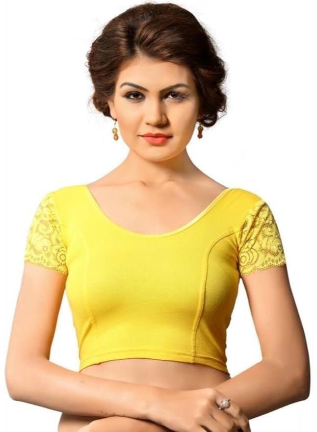 61aZhMM0QTL._SY879_ Women's Stretchable Readymade Saree Blouse Crop Top Choli Pack of 3||Readymade||Stretchable||Festive Collection - Image 1