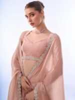 Women's Chiffon All Over Fix Diamond & Lace Work Saree With Art Silk Matching Unstitched Blouse Piece - Image 3