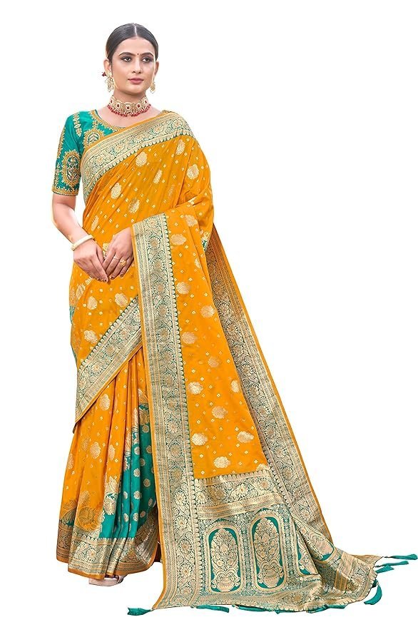 91x8i1v5URL._SY879_ adorable woven pattern Banarasi Silk saree for women with Blouse Piece - Image 1