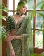 Sequinned Saree with Patch Border - Image 2