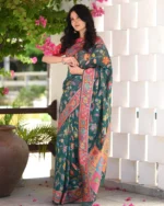 Floral Woven Saree with Contrast Border - Image 4