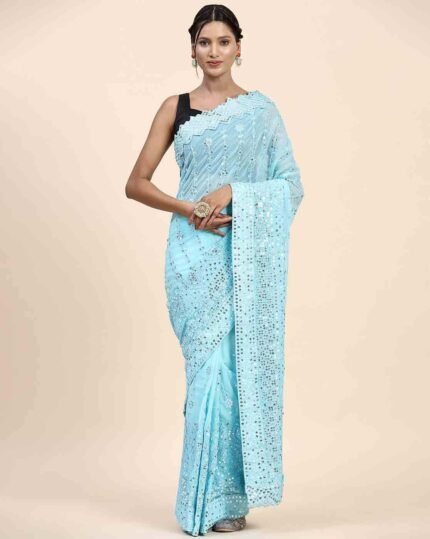 Women Embroidered Georgette Saree